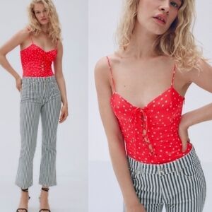 New Zara Satin Effect Stars Bodysuit Red NWT Size XS